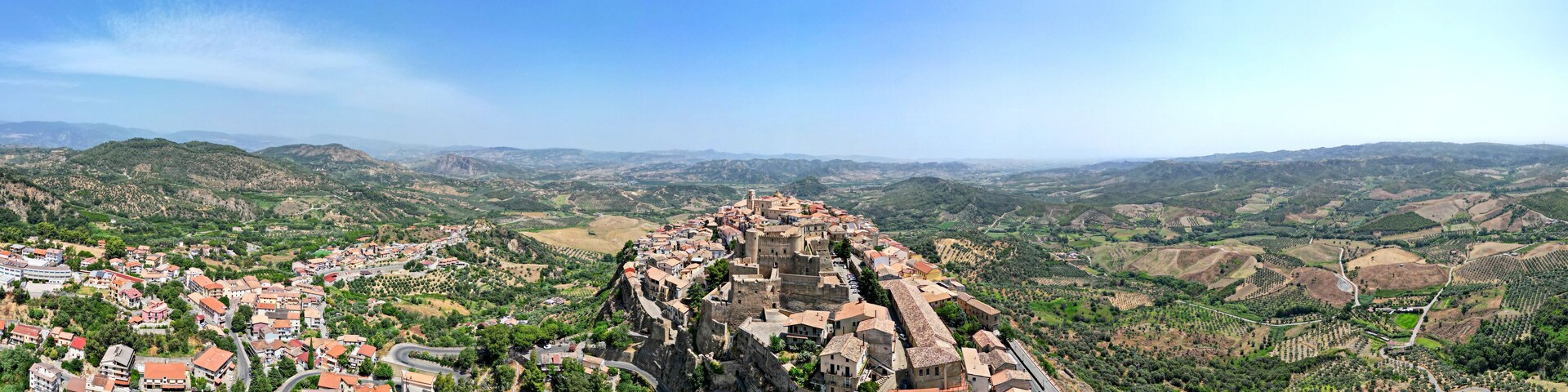 Panoramic view of Santa Severina town. This small medieval village in the province of Crotone, in Calabria, is one of the most beautiful villages in Italy.