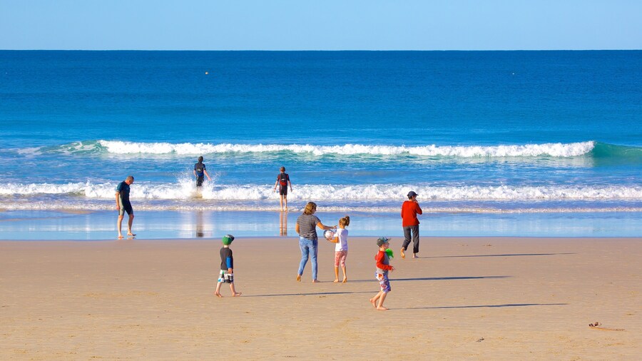 Alex Beach which includes a sandy beach as well as a large group of people