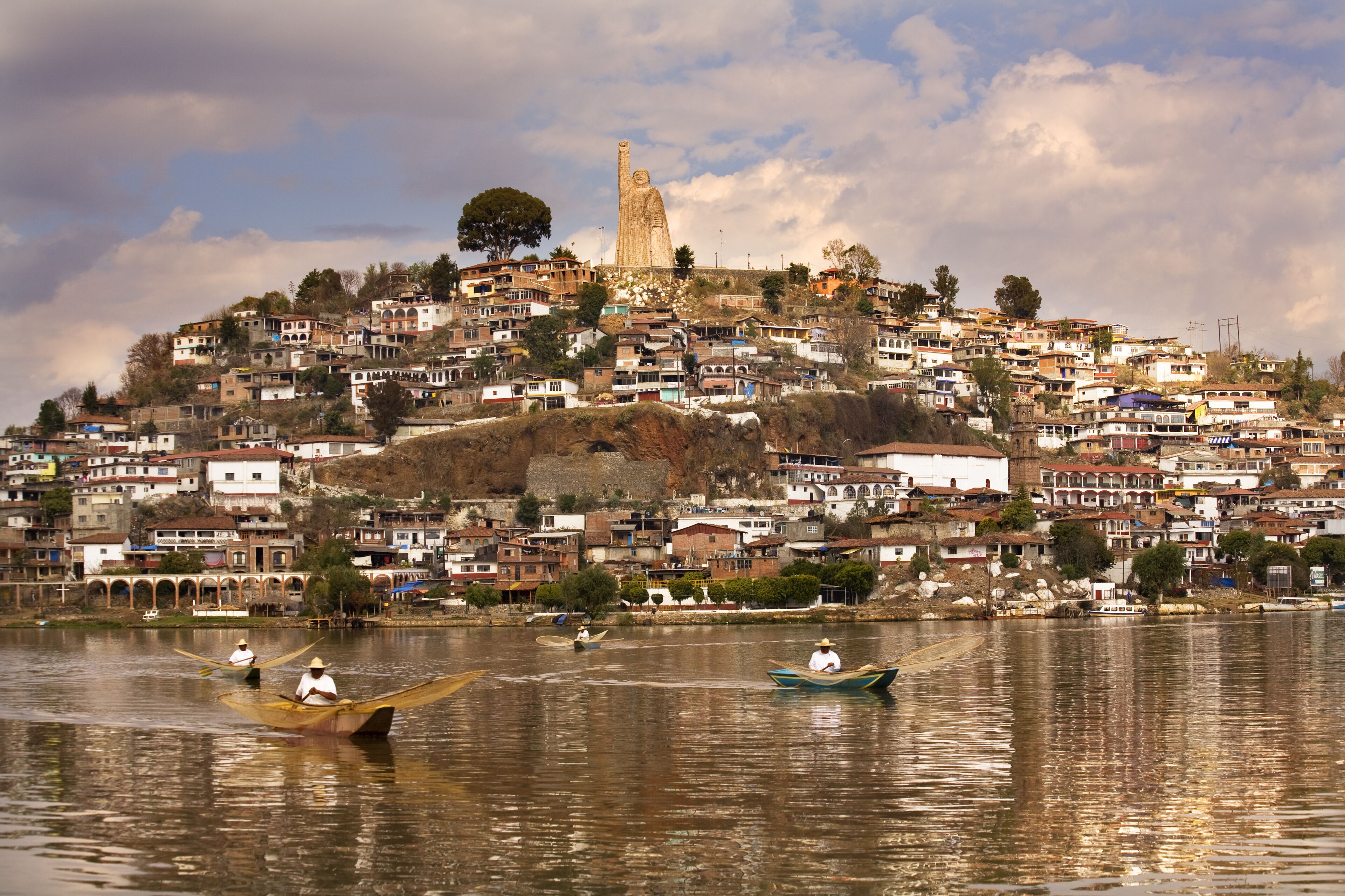 Fishermen with Nets Morning Janitizo Island Patzcuaro Lake Mexico