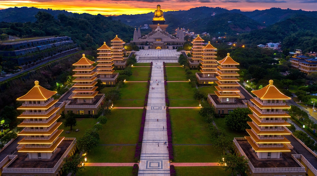 Sunset at Fo Guang Shan Buddha Temple in Kaohsiung, Taiwan.