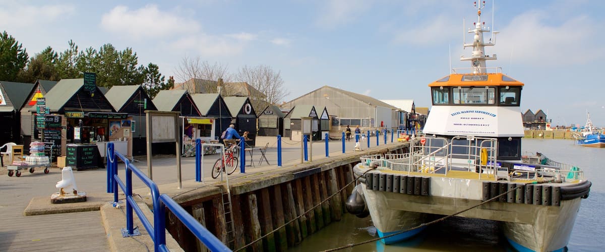 Whitstable Harbour showing markets and a bay or harbour