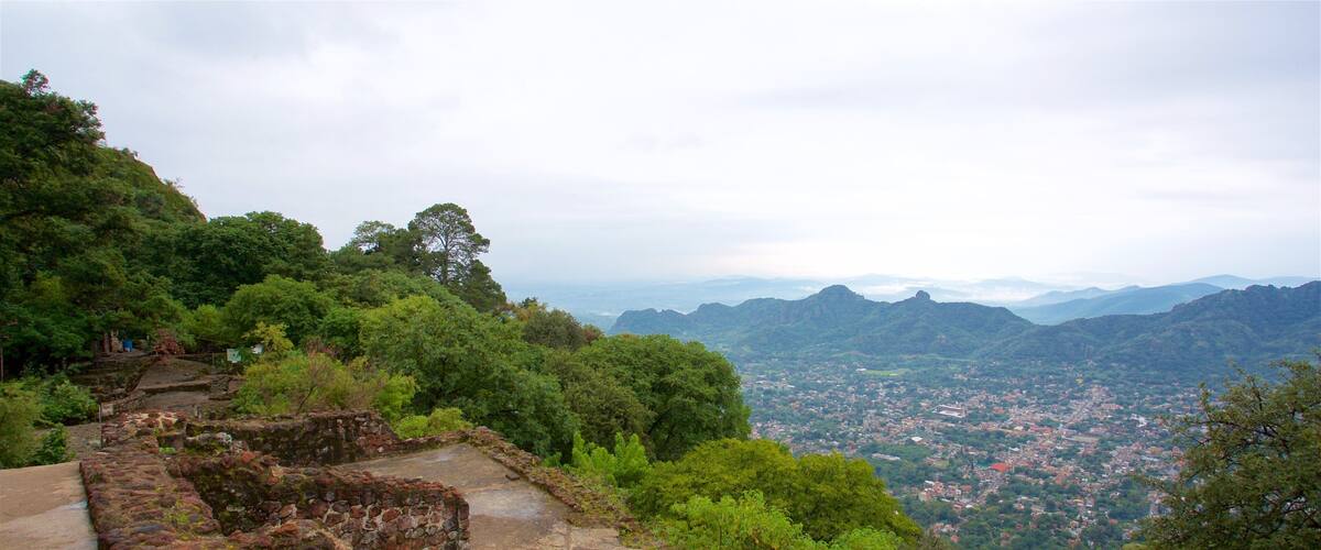 Tepozteco Pyramid som visar stillsam natur och en ruin