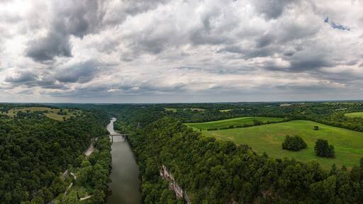 An aerial view of the Kentucky River plateau near Harrodsburg in the Bluegrass region.