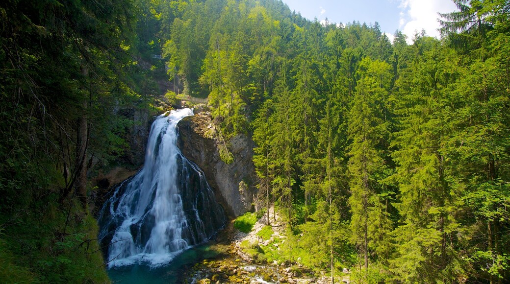 Golling-fallene som viser skoglandskap, fossefall og fjell