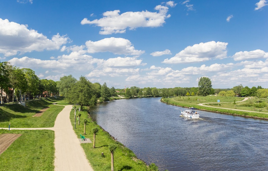 Bicycle path along the river Ems in Haren