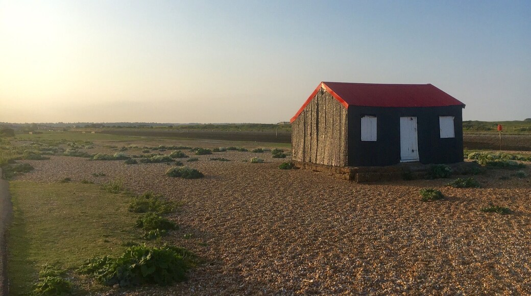 Cool beach walk on Rye coast. Little red roof.