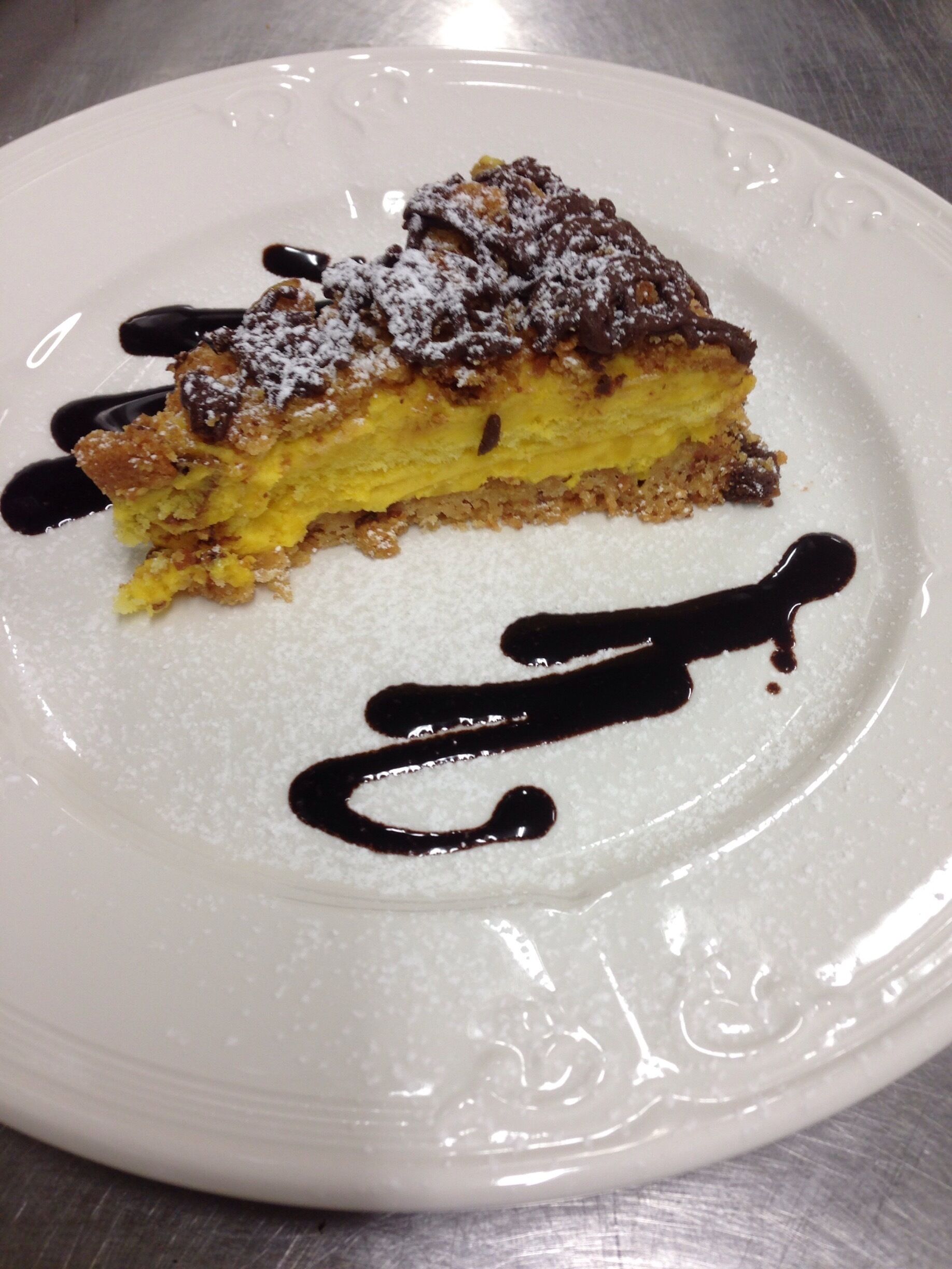 Pazientina : it is a traditional cake of Padua. Zabaione' cream, sponge pastry and cioccolate are some ingredients of this excellent dessert. #collieuganei #italy #padova #trattoriaMonticello #lunchtime #restaurant 