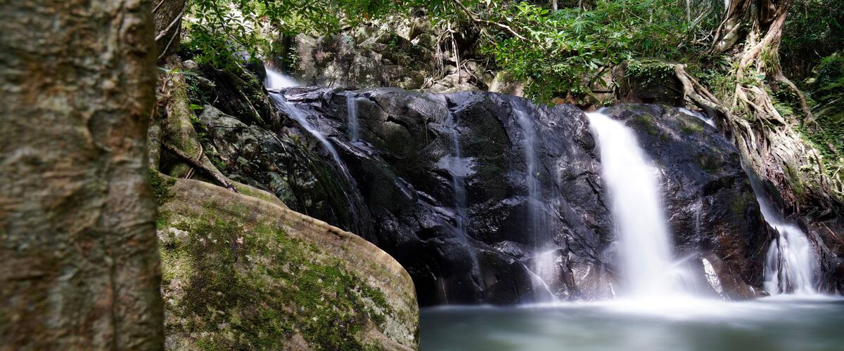 Beautiful long exposure scenery at North Jedkod Waterfall at Jedkod-Pongkonsao Ecotourism and Environmental Education Centre, Kaeng Khoi District, Saraburi, Thailand.