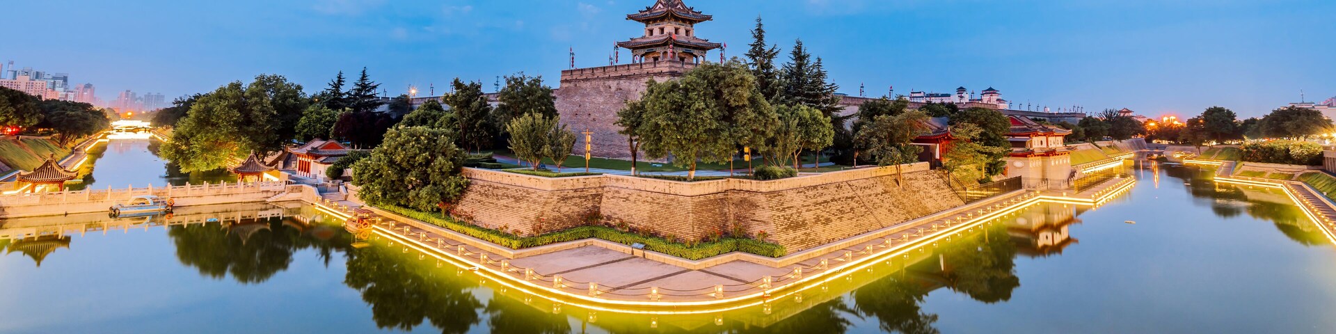 Night view of the ancient city wall and northeast corner tower skyline in Xi'an, Shaanxi, China