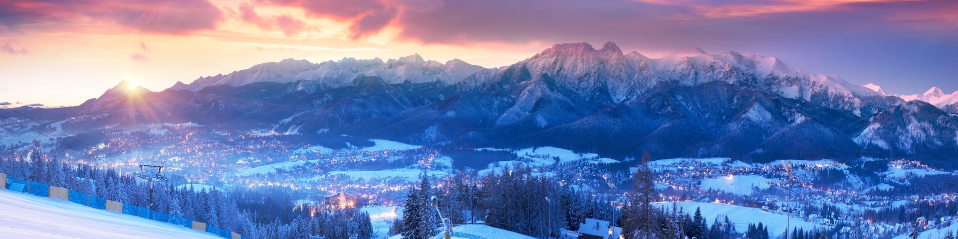 Zakopane at night in the light of the moon.