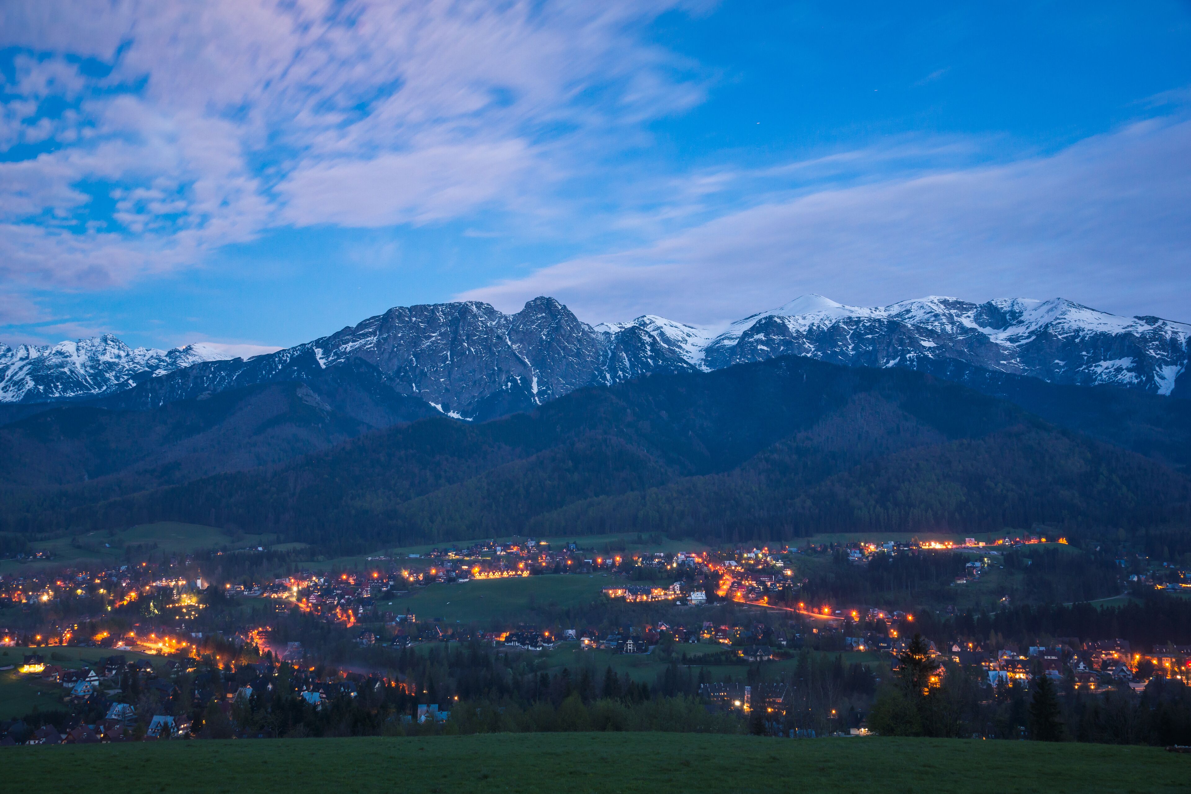 Night view on the Tatra mountains from Koscielisko, Poland