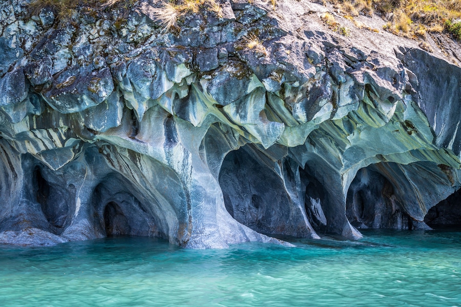 The Marble Caves (Spanish: Cuevas de Marmol ), a series of naturally sculpted caves in the General Carrera Lake in Chile, Patagonia, South America.