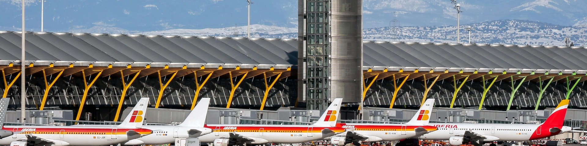 EEP9NR Iberia aircraft begin boarding on Terminal 4 at Madrid airport.