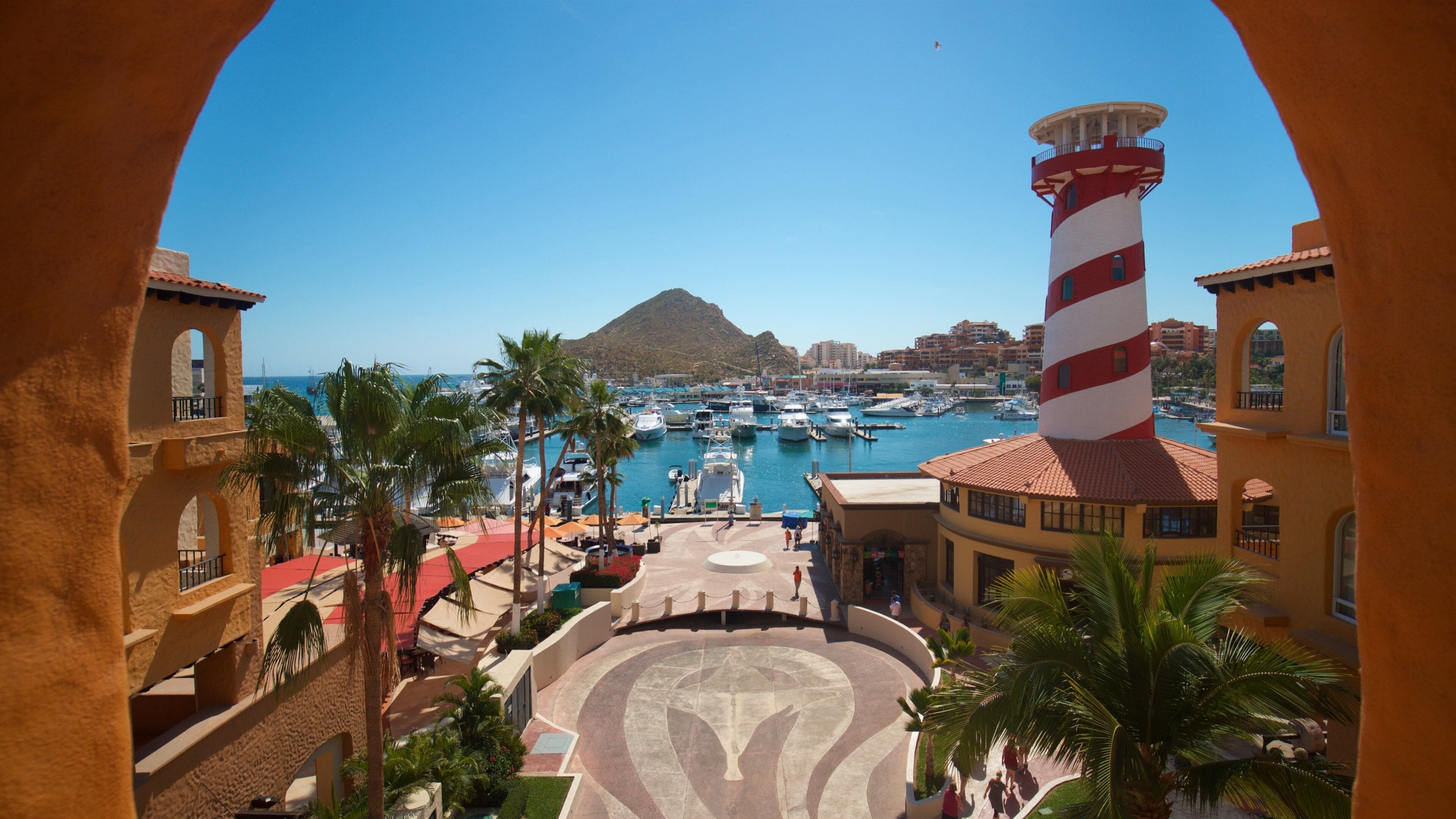 Marina which includes a coastal town and a bay or harbor