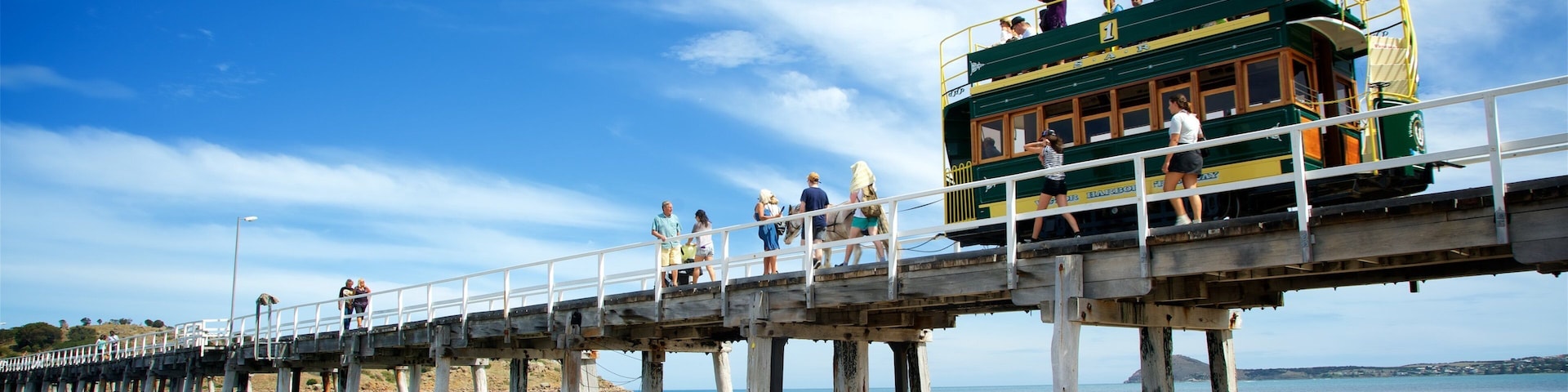 Granite Island ofreciendo una playa, un puente y visitas