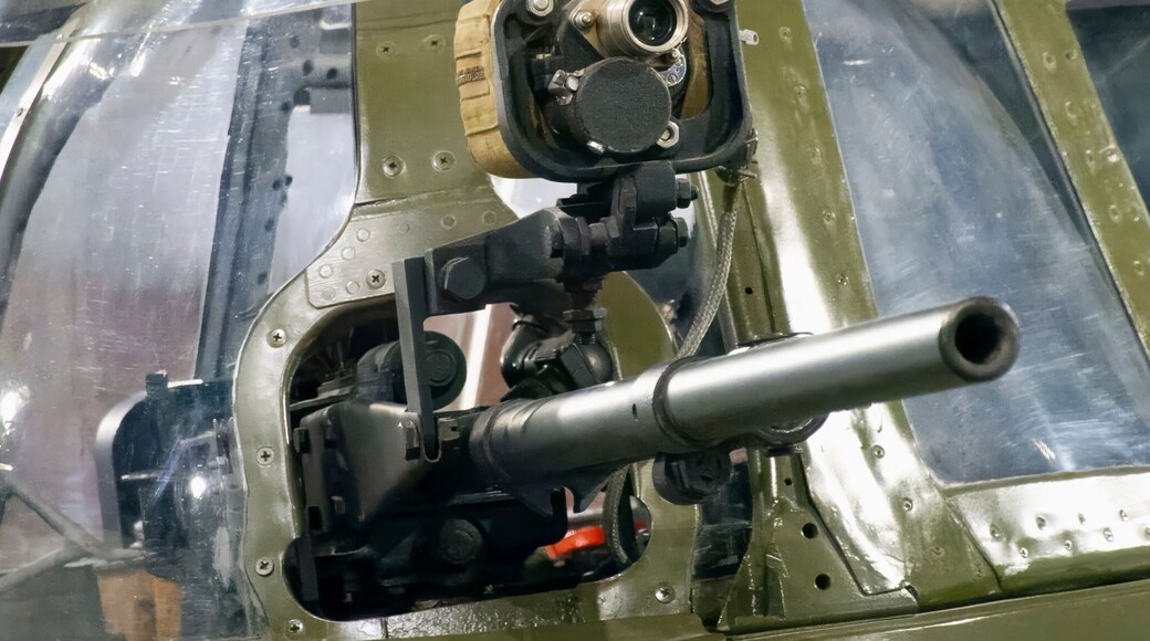 The gun turret of a Russian combat propeller plane from the Second World War