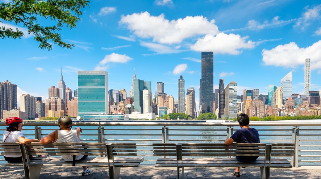 NewYorkers at a park in Queens with a view of the midtown Manhattan skyline