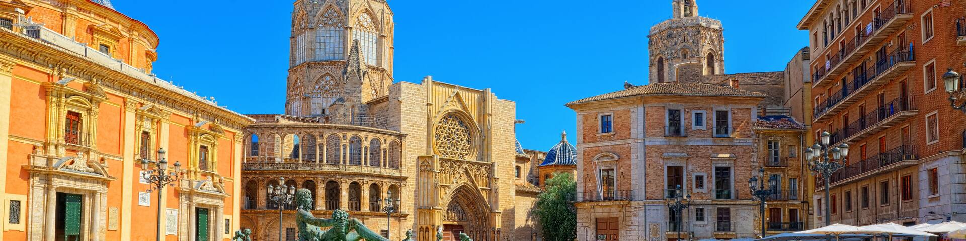 Fountain Rio Turia on Square of the Virgin Saint Mary, Valencia Cathedral, Basilica of Virgen the Helpless., Shutterstock ID 1035090331, Purchase Order: SP-1506 Go Guides, Order Number: , Client/Licen