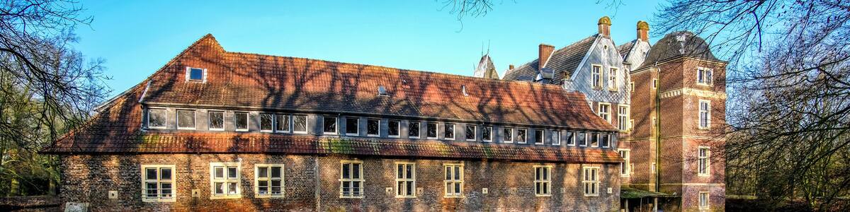 Senden, Coesfeld, Munsterland December 2017 - Watercastle Wasserschloss Schloss Senden during sunny day in Winter