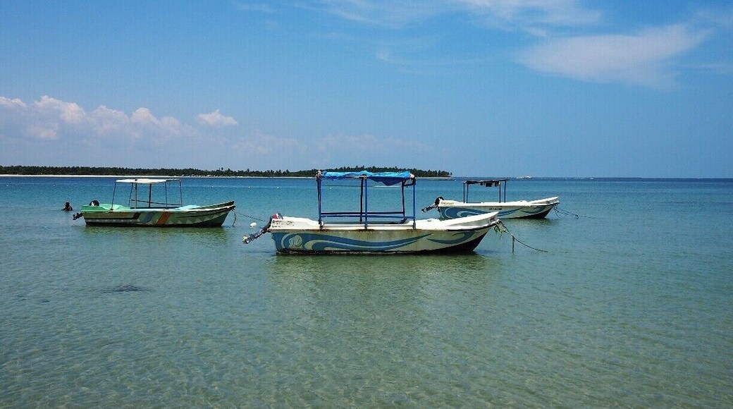 This is one among the famous beaches in Sri Lanka. Water is crystal clear through-out the year except in monsoon months. There are several star hotels along the coast where you can spend your holidays fruitfully. According to me, "Malu Malu" is the best accommodation though it is quite expensive.
Sun bathing or hiding yourself under a Palmyra tree are very exiting ways of relaxing in this amazing beach. And also you can take a guided boat tour according to your interest. Probably, you can see lots of corals and variety of colourful fish while riding the boat. If you are lucky enough, you will be able to snap a sea turtle too.