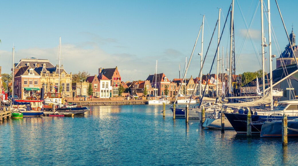 Panorama of old harbour and quayside in historic city of Enkhuizen, North Holland, Netherlands