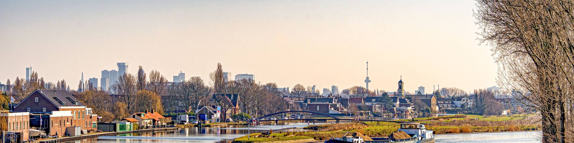 Panoramic view on Rotterdam-Overschie on a sunny day early March