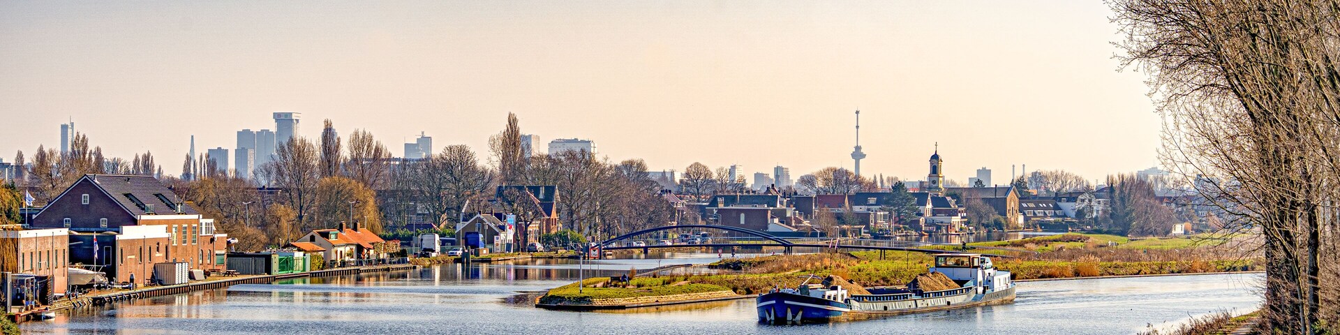 Panoramic view on Rotterdam-Overschie on a sunny day early March