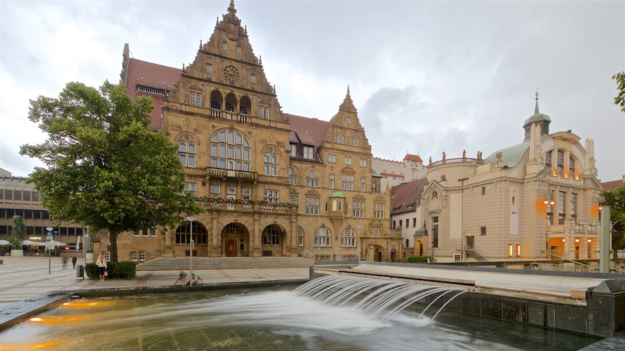 Old Town Hall showing heritage architecture and a fountain