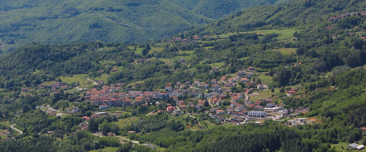 Panorama of Camporgiano, Province of Lucca, Tuscany, Italy