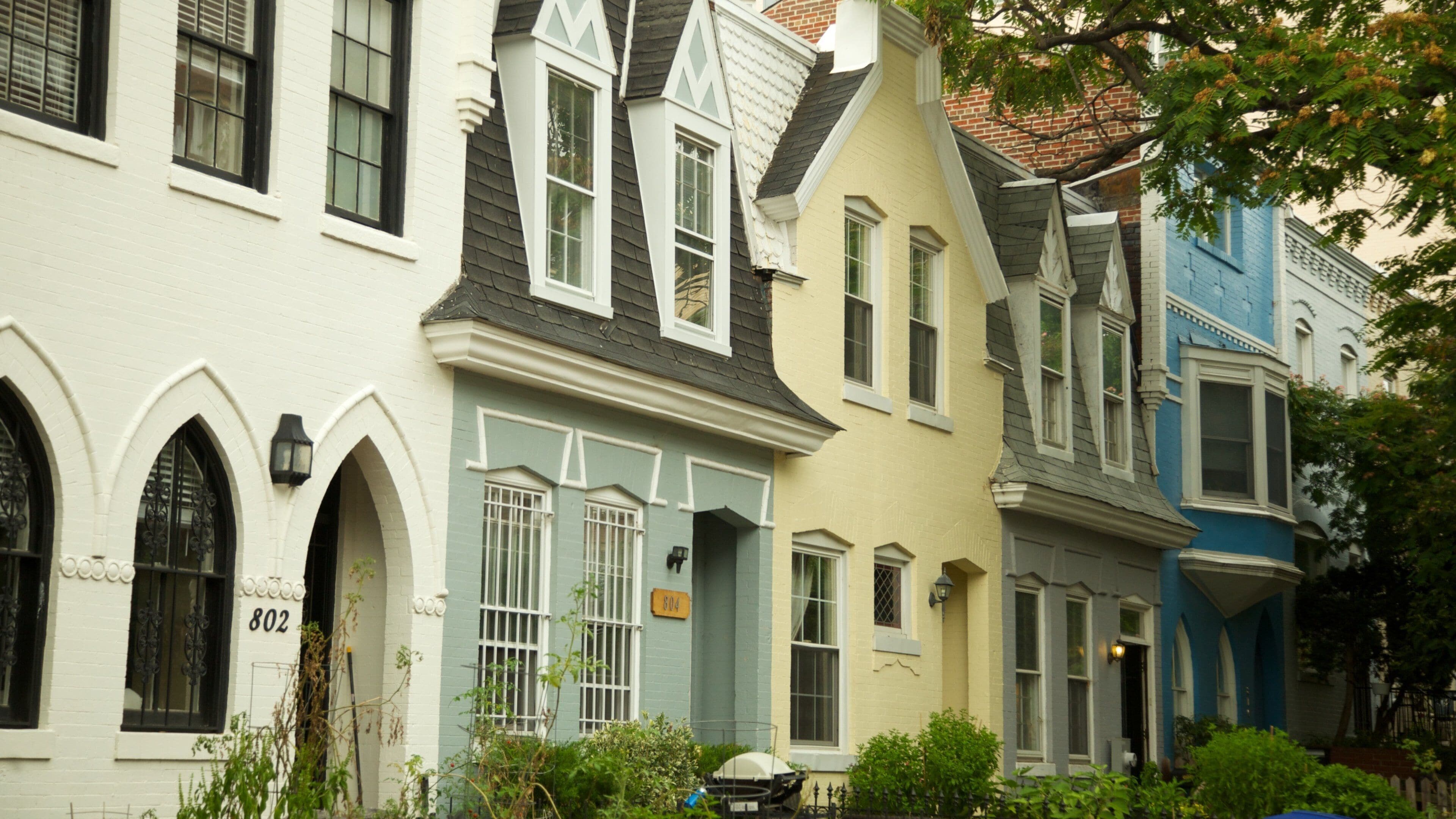 Historic architecture in Foggy Bottom showcasing colorful row houses in Washington, United States
