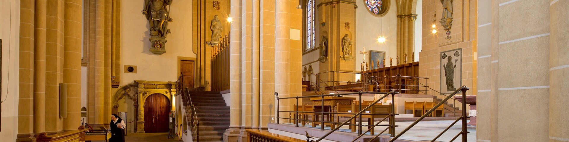 Paderborn Cathedral which includes a church or cathedral, heritage elements and interior views