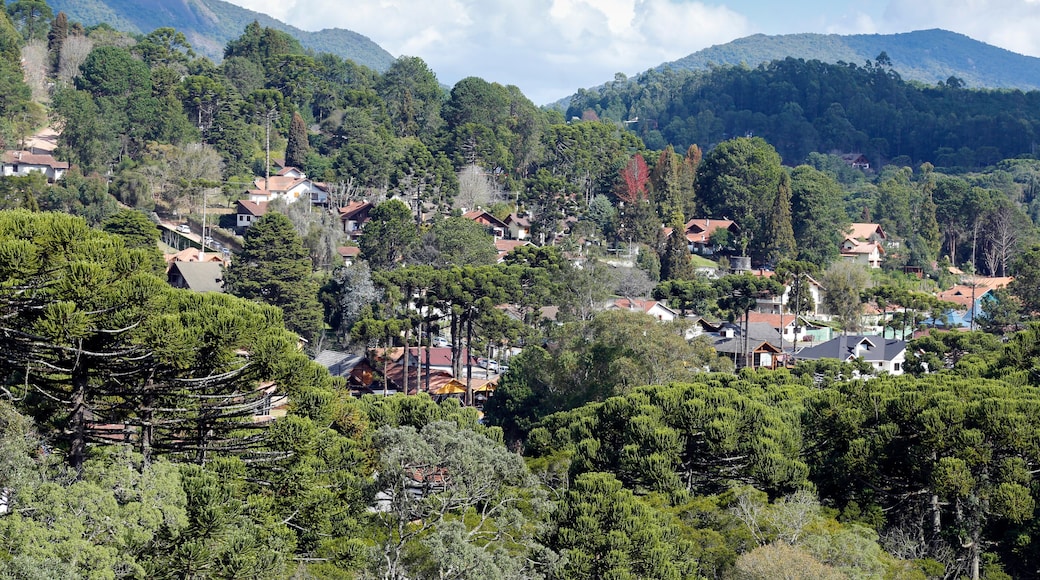 view of nature and buildings among the mountains of Monte Verde, district of Camanducaia, interior of Minas Gerais