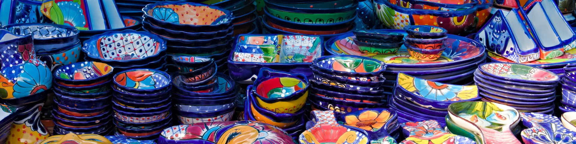 Traditional Mexican Pottery  painted with beautiful colors, as sold in a street market
