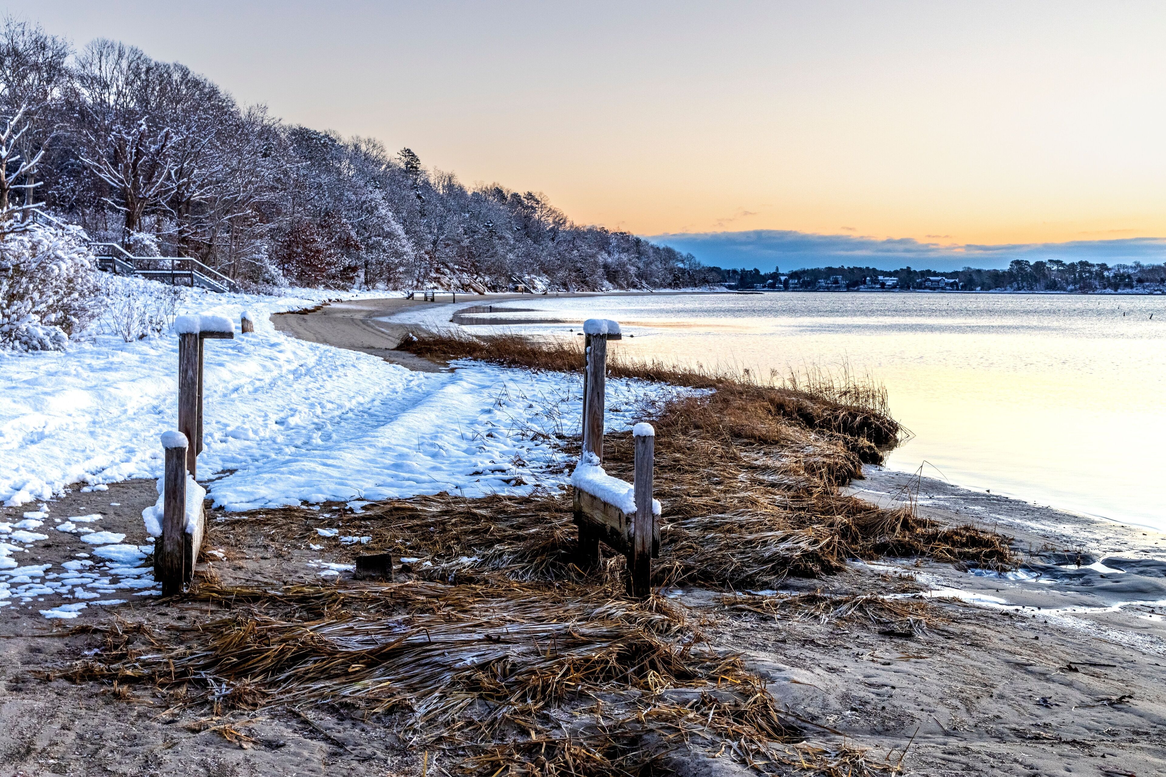 Beautiful view of the seaside of Cape Cod Ropes Beach Cotuit MA Wint, Massachusetts at sunset