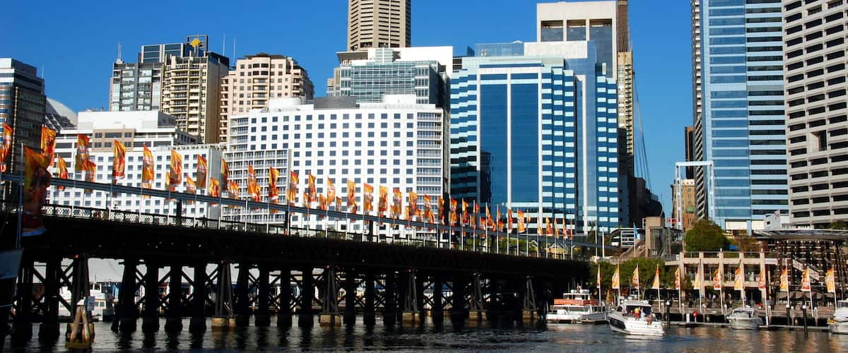 View on Pyrmont Bridge, Sydney Tower Eye, CBD. Sydney, Australia