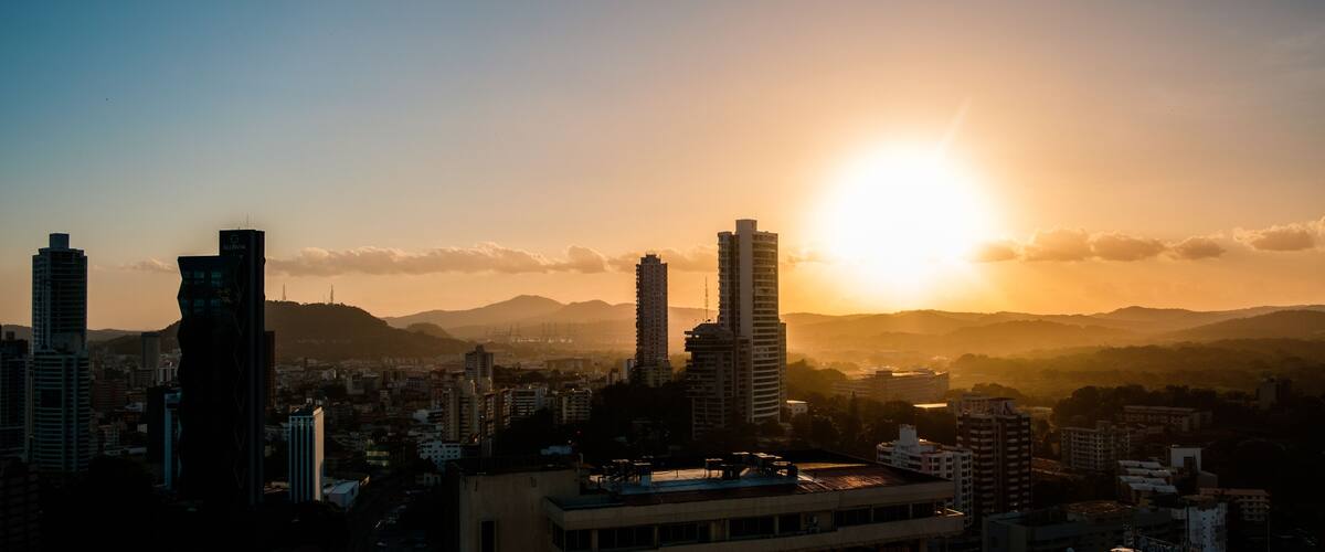 sunset sky above Panama City - cityscape panorama view