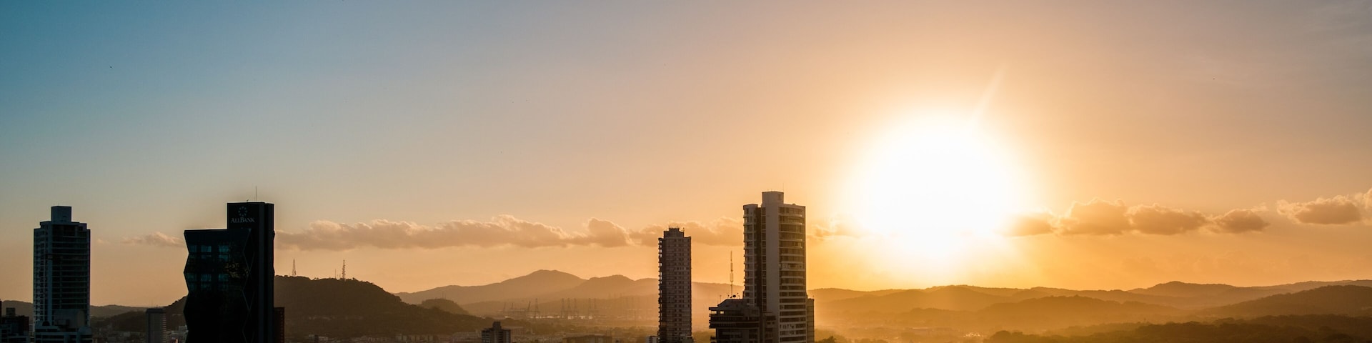 sunset sky above Panama City - cityscape panorama view