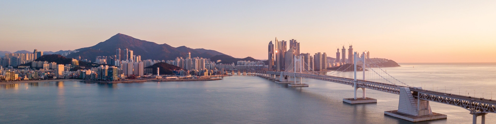 Aerial view of Gwangan Bridge in Busan City,South Korea