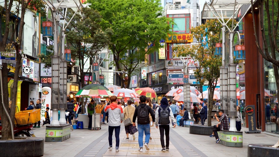 BIFF Square showing a city and central business district as well as a small group of people