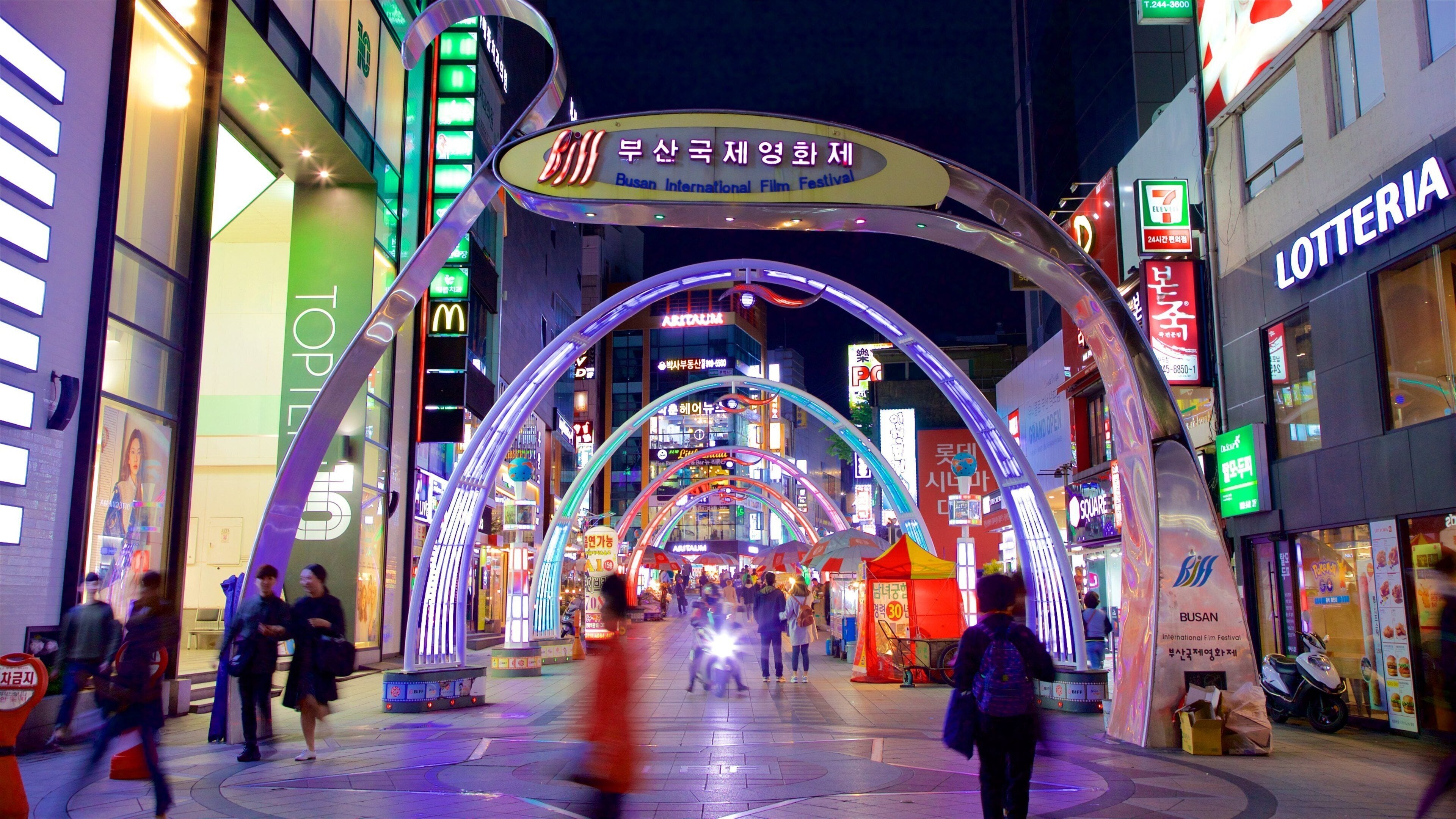 BIFF Square showing cbd, night scenes and a city