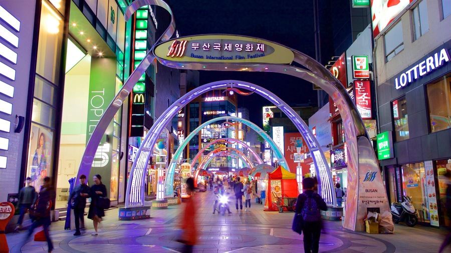 BIFF Square showing cbd, night scenes and a city