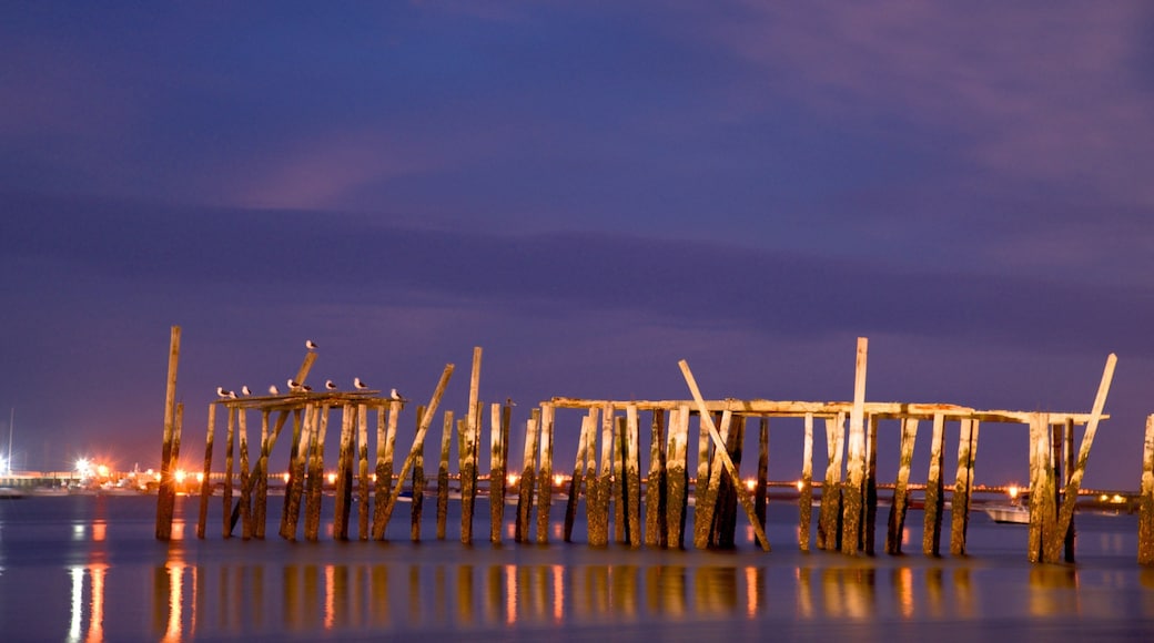 MacMillan Pier featuring a sunset and general coastal views