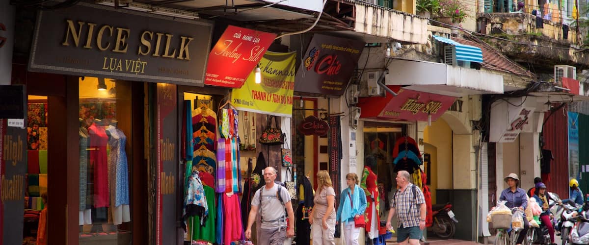 Hang Gai Street featuring signage and street scenes