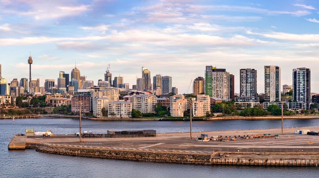 Cityscape panorama at White Bay cruise terminal in Sydney, Australia.
