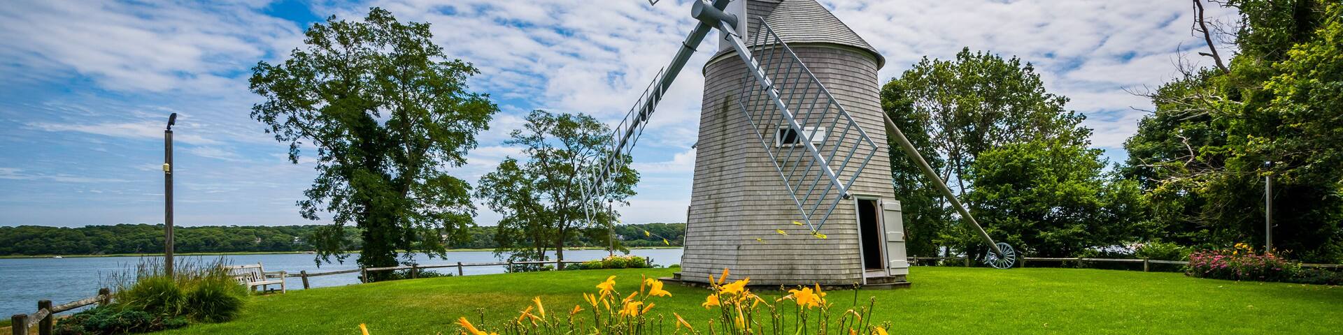 Gardens and the Jonathan Young Windmill, in Orleans, Cape Cod, M