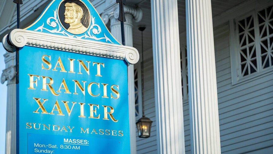 St. Francis Xavier Church which includes signage