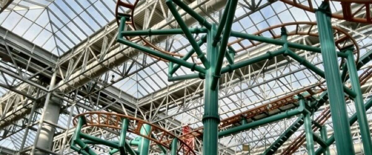 The twisted maze of roller coaster track inside the massive Mall Of America unintentionally symbolizes the crazy American "buy an spend" zeitgeist.