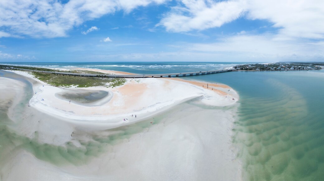Aerial view of abstract panorama of crescent beach at low tide, St. Augustine, United States.