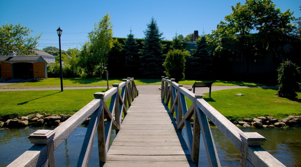 Brewster Gardens showing a river or creek, a park and a bridge