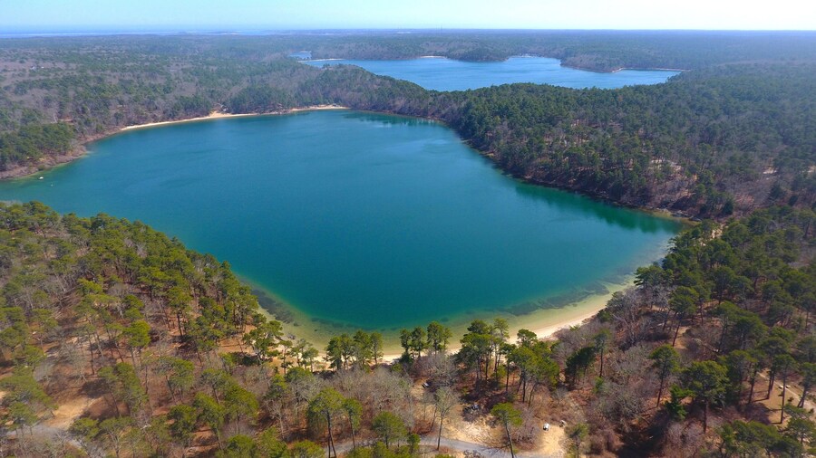 Kettle Hole Ponds at Nickerson State Park on Cape Cod Aerial
